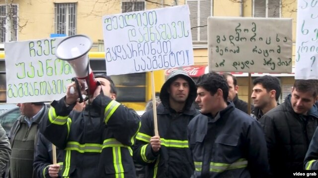Georgian firemen on hunger strike in Tbilisi.