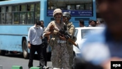 Iranian army soldiers near Iran's parliament during the June 7 terrorist attacks.