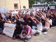 Iran - A student demonstration against a cartoon recently published in an official Iranian newspaper that showed a cockroach speaking the Azeri language, Tabriz, 22 May 2006