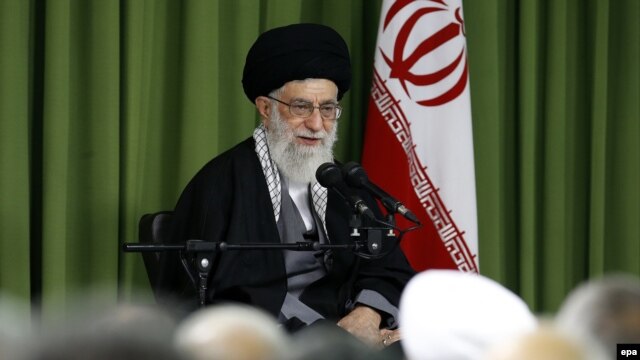 Supreme Leader Ayatollah Ali Khamenei speaks during a ceremony on the occasion of Iran's national nuclear day in Tehran on April 9, 2014.
