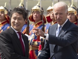 Mongolian Prime Minister Batbold Sukhbaatar (left) and U.S. Vice President Joe Biden
