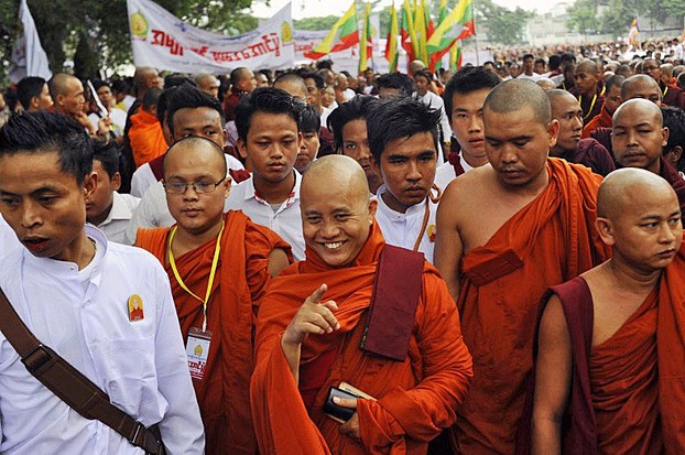 Myanmar monk Wirathu (C) attends a Ma Ba Tha ceremony celebrating the passage of controversial race and religious protection laws by Myanmar's parliament in Mandalay, Sept. 21, 2015.