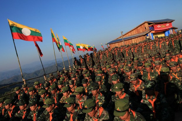Shan State Army troops attend a ceremony to mark the 66th anniversary of Shan National Day, Feb. 7, 2013.