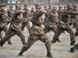Chinese army recruits in training at a military base in Yinchuan