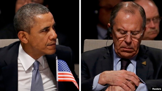 U.S. President Barack Obama (left) and Russia's Foreign Minister Sergei Lavrov are seen in this combination photo as they attend the opening ceremony of a Nuclear Security Summit (NSS) in The Hague in March 2014.