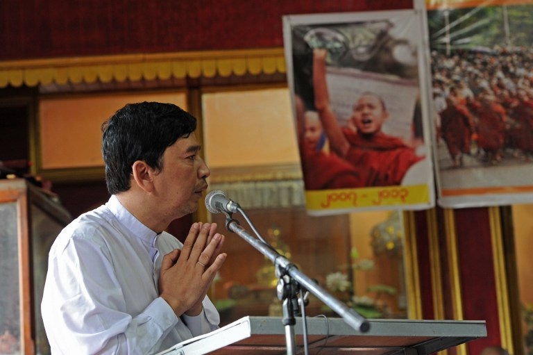 Min Ko Naing speaks at a monastery in Yangon on Sept. 18, 2013.