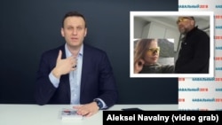 A video grab from the Navalny video about billionaire Oleg Deripaska and Deputy Prime Minister Sergei Prikhodko