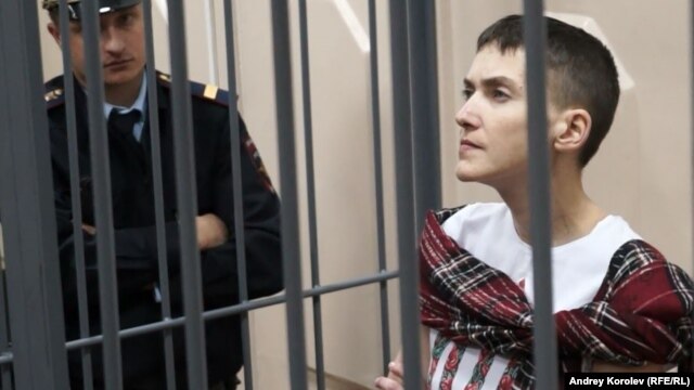 Ukrainian military pilot Nadia Savchenko attends a court hearing in Moscow on March 26.
