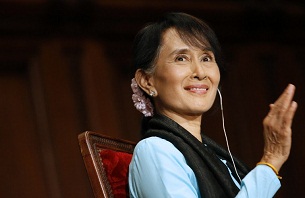 Aung San Suu Kyi attends a conference at the Sorbonne in Paris, June 28, 2012.