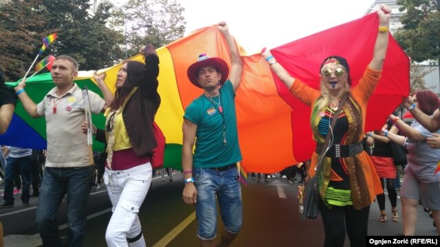Gay-pride parade marchers in Belgrade