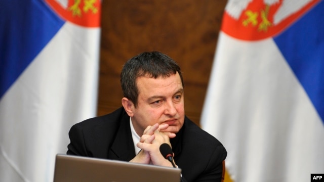 Serbian Prime Minister Ivica Dacic gestures during a government session in Belgrade on April 8, when he rejected the EU-brokered normalization plan for Kosovo.