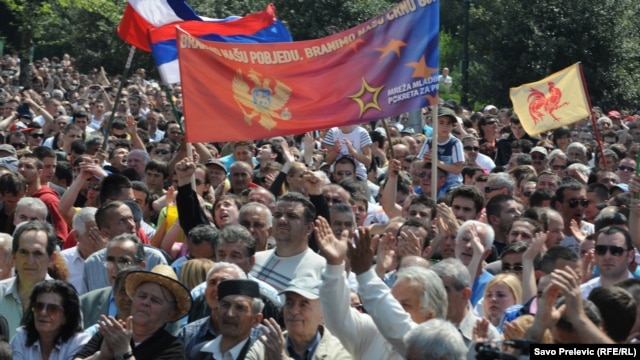 Opposition supporters rallied in the Montenegrin capital, Podgorica, on April 20.