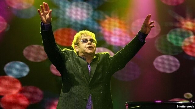 Elton John performing in Kyiv in June 2012 to raise awareness for Ukraine's AIDS epidemic.