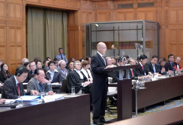 Thailand's Ambassador to the Netherlands Virachai Plasai addresses the International Court of Justice in the Hague on April 17, 2013.