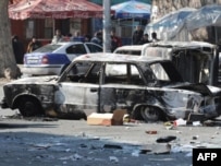 Burned cars on the streets of Yerevan on March 2, 2008