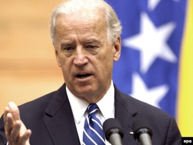 U.S. Vice President Joe Biden addresses the Bosnian parliament in Sarajevo