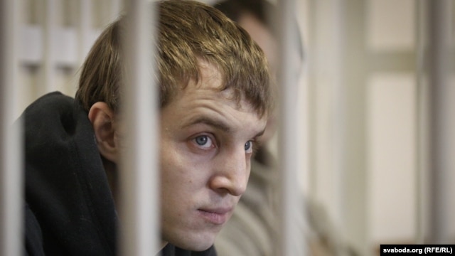 Jailed Belarusian activist Zmitser Dashkevich in court during his trial last year.