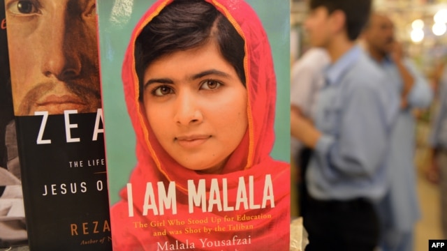 A copy of the memoirs of Pakistani child activist Malala Yousafzai is displayed in a bookstore in Islamabad.