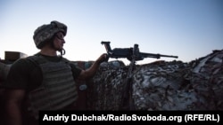 A Ukrainian soldier at the front lines in Donetsk.