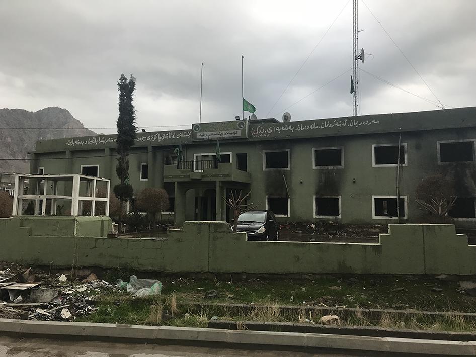 The Patriotic Union of Kurdistan (PUK) headquarters in Ranya showing considerable damage following demonstrations from December 19-23, 2017, on the streets of the town.