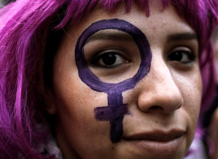 A demonstrator takes part in a march on International Women's Day in Sao Paulo, Brazil, March 8, 2017.