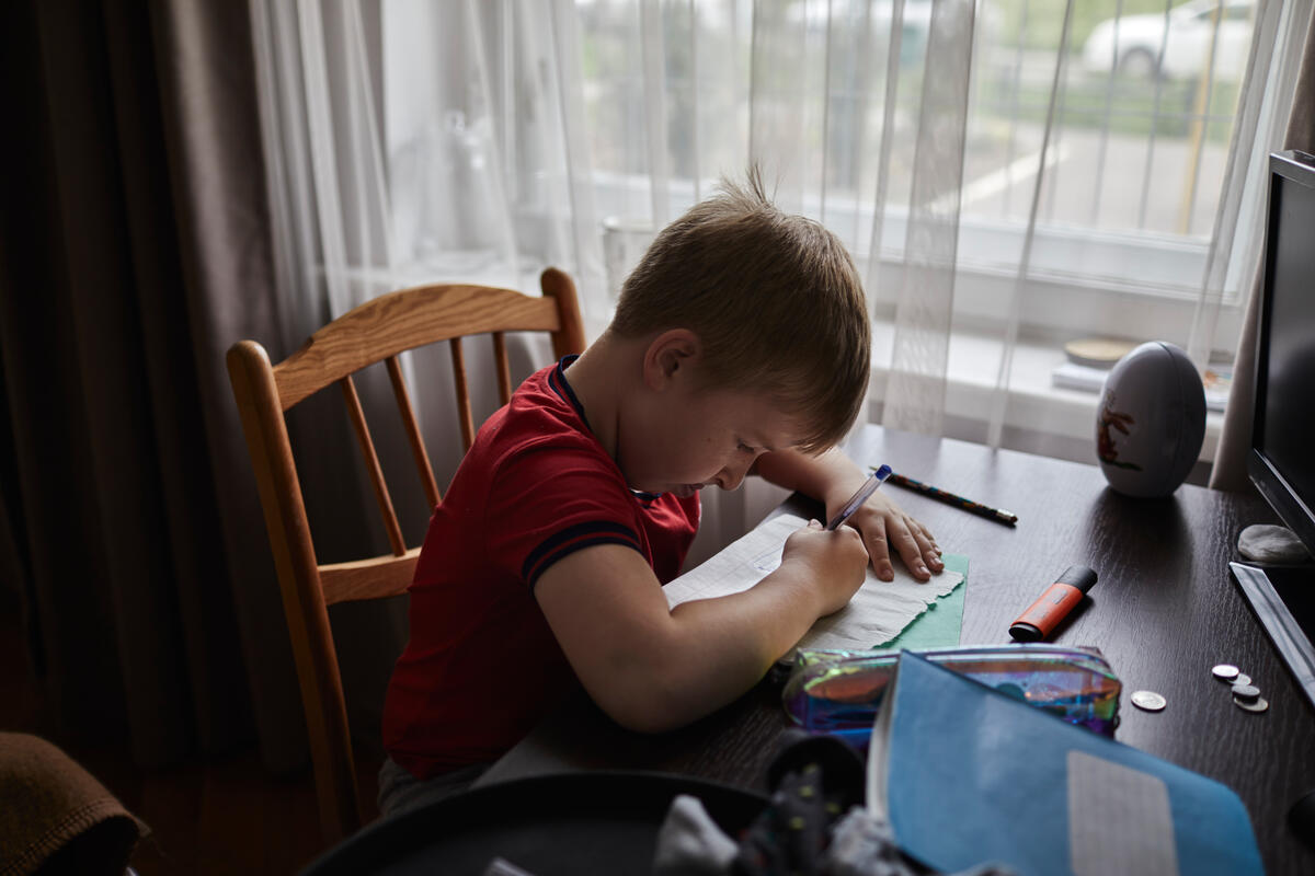 Moldova. Refugee family in temporary accommodation