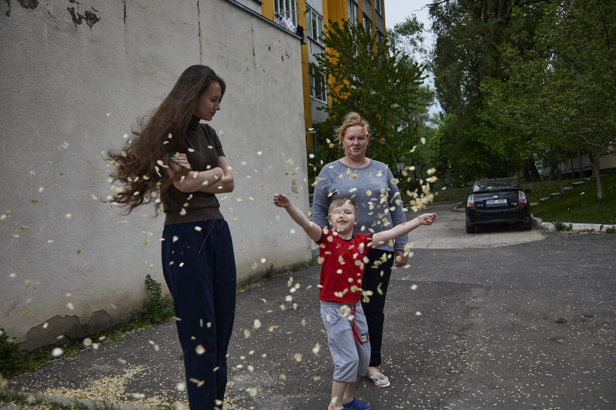 Moldova. Refugee family in temporary accommodation