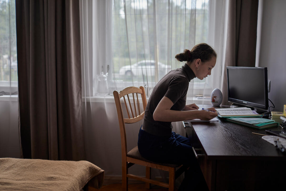 Moldova. Refugee family in temporary accommodation